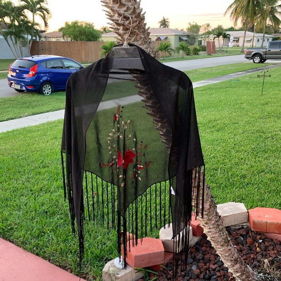 Accessories - Black Shawl w/ Red Flower on back